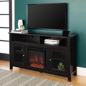 walker edison glenwood rustic farmhouse glass door highboy fireplace tv stand for tvs up to 65 inches, 58 inch, black