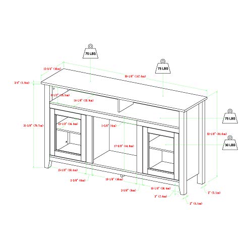 Walker Edison Glenwood Rustic Farmhouse Glass Door Highboy Fireplace TV Stand for TVs up to 65 Inches, 58 Inch, Black