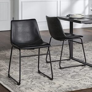 walker edison douglas urban industrial faux leather armless dining chairs, set of 2, black