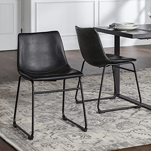 Walker Edison Douglas Urban Industrial Faux Leather Armless Dining Chairs, Set of 2, Black