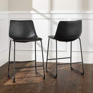 walker edison douglas urban industrial faux leather armless counter chairs, set of 2, black