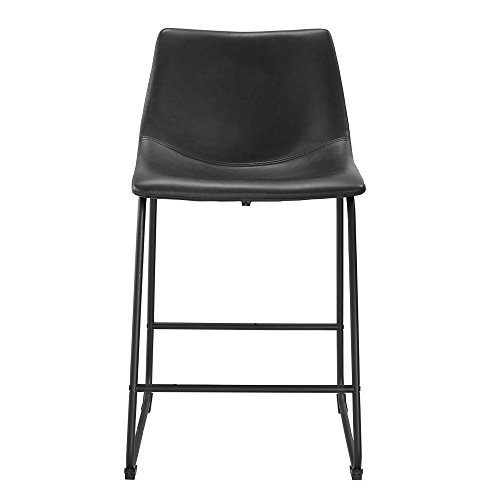 Walker Edison Douglas Urban Industrial Faux Leather Armless Counter Chairs, Set of 2, Black