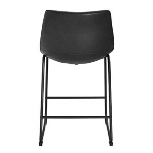 Walker Edison Douglas Urban Industrial Faux Leather Armless Counter Chairs, Set of 2, Black