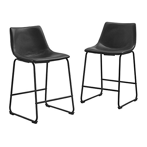 Walker Edison Douglas Urban Industrial Faux Leather Armless Counter Chairs, Set of 2, Black