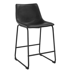 Walker Edison Douglas Urban Industrial Faux Leather Armless Counter Chairs, Set of 2, Black