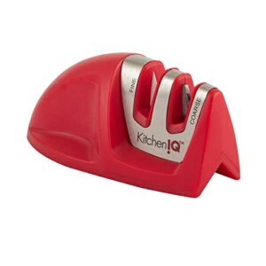 KitchenIQ 50883 Edge Grip 2-Stage Knife Sharpener, Red, Coarse & Fine Sharpeners, Compact for Easy Storage, Stable Non-Slip Base, Soft Grip Rubber Handle, Straight & Serrated Knives