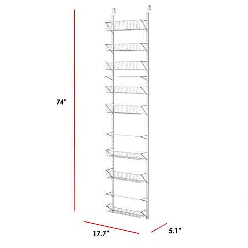 8 tier, Over the Door Organizer - Hanging Wall Rack for Closet, Bathroom, or Kitchen Organization and Storage - Metal Pantry Shelves by Home-Complete (White)