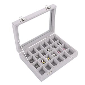 ivosmart 24 section velvet glass jewelry ring display organiser box tray holder earrings storage case (grey)