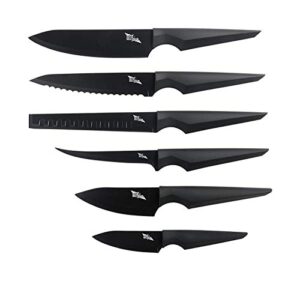 edge of belgravia precision extended kitchen knives 6 piece set non-stick stainless steel blades (black)…