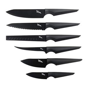 Edge of Belgravia Precision Extended Kitchen Knives 6 Piece Set Non-Stick Stainless Steel Blades (Black)…