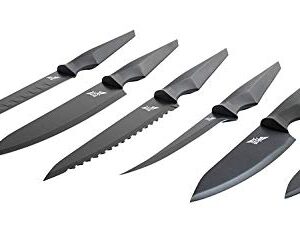 Edge of Belgravia Precision Extended Kitchen Knives 6 Piece Set Non-Stick Stainless Steel Blades (Black)…