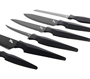 Edge of Belgravia Precision Extended Kitchen Knives 6 Piece Set Non-Stick Stainless Steel Blades (Black)…