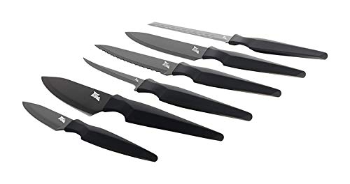 Edge of Belgravia Precision Extended Kitchen Knives 6 Piece Set Non-Stick Stainless Steel Blades (Black)…