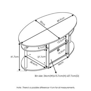 Furinno Jaya Simple Design Oval Coffee Table with Bin for Living Room, Walnut