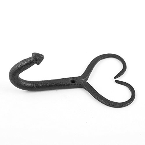 Renovators Supply Black Heart Style Coat and Robe Hooks 4 Inches Long Wrought Iron Powder Coat Finish Key and Towel Wall Mount Metal Hanger Hook Decor Including Complete Mounting Hardware Pack of 2