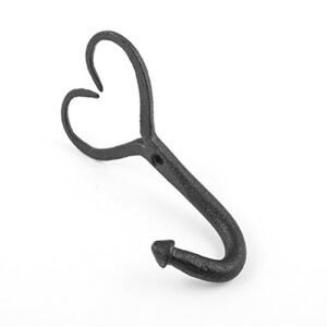 Renovators Supply Black Heart Style Coat and Robe Hooks 4 Inches Long Wrought Iron Powder Coat Finish Key and Towel Wall Mount Metal Hanger Hook Decor Including Complete Mounting Hardware Pack of 2