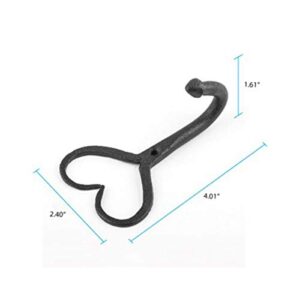 Renovators Supply Black Heart Style Coat and Robe Hooks 4 Inches Long Wrought Iron Powder Coat Finish Key and Towel Wall Mount Metal Hanger Hook Decor Including Complete Mounting Hardware Pack of 2