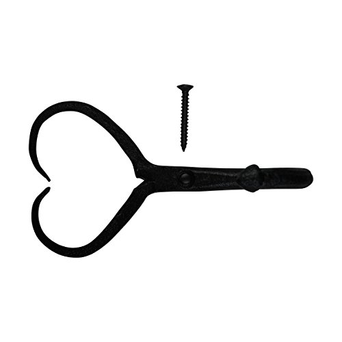 Renovators Supply Black Heart Style Coat and Robe Hooks 4 Inches Long Wrought Iron Powder Coat Finish Key and Towel Wall Mount Metal Hanger Hook Decor Including Complete Mounting Hardware Pack of 2