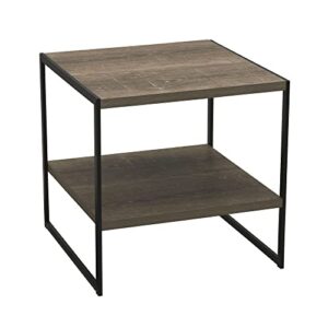 household essentials square wooden side table/end table with storage shelf, ashwood