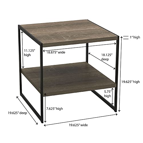 Household Essentials Square Wooden Side Table/End Table With Storage Shelf, Ashwood