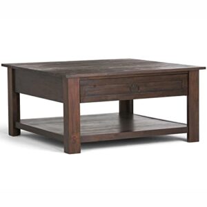 SIMPLIHOME Monroe SOLID ACACIA WOOD 38 inch Wide Square Rustic Coffee Table in Distressed Charcoal Brown, for the Living Room and Family Room