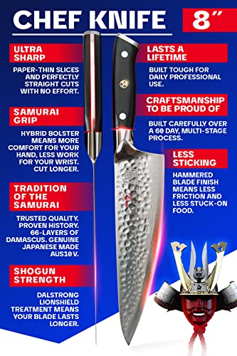 DALSTRONG Chef Knife - 8 inch Blade - Shogun Series ELITE - Damascus - Japanese AUS-10V Super Steel - G10 Black Handle - Razor Sharp Kitchen Knife - Professional Full Tang Knives Chef's Knife - Sheath