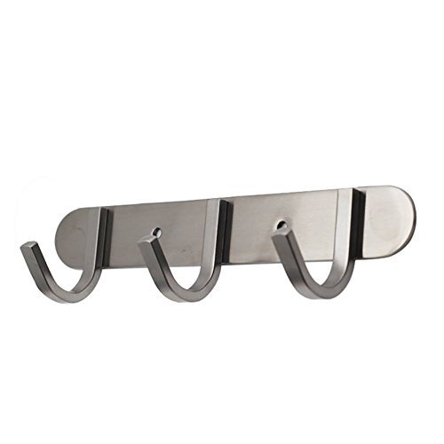 Coat Hook Rack with 3 Square Hooks - Premium Modern Wall Mounted - Ultra durable with solid steel construction, Brushed stainless steel finish, Super easy installation, Rust and water proof