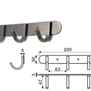 Coat Hook Rack with 3 Square Hooks - Premium Modern Wall Mounted - Ultra durable with solid steel construction, Brushed stainless steel finish, Super easy installation, Rust and water proof