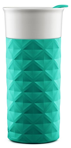 Ello Ogden Ceramic Travel Mug with Splash-Resistant Slider Lid and Protective Silicone Boot, Perfect for Coffee or Tea, BPA Free, Dishwasher Safe, Teal, 16 oz