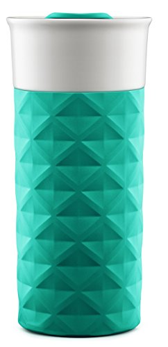 Ello Ogden Ceramic Travel Mug with Splash-Resistant Slider Lid and Protective Silicone Boot, Perfect for Coffee or Tea, BPA Free, Dishwasher Safe, Teal, 16 oz