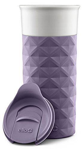 Ello Ogden Ceramic Travel Mug with Splash-Resistant Slider Lid and Protective Silicone Boot, Perfect for Coffee or Tea, BPA Free, Dishwasher Safe, Deep Purple, 16 oz