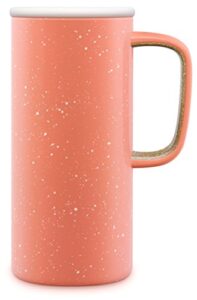 ello campy vacuum insulated travel mug with leak-proof slider lid and comfy carry handle, perfect for coffee or tea, bpa free, georgia peach, 18oz