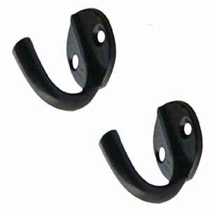 renovators supply manufacturing black wrought iron wall coat hook durable 1.6" l single hooks for towel, kitchenware, robe or jacket wall mount rust resistant hanger hooks with hardware pack of 2