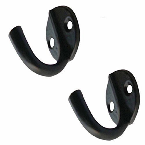 Renovators Supply Manufacturing Black Wrought Iron Wall Coat Hook Durable 1.6" L Single Hooks for Towel, Kitchenware, Robe or Jacket Wall Mount Rust Resistant Hanger Hooks with Hardware Pack of 2