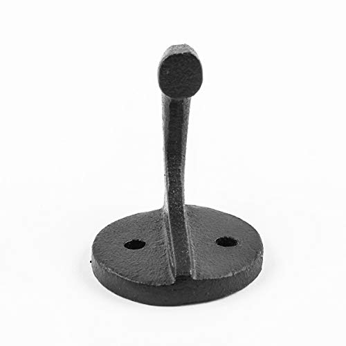 Renovators Supply Manufacturing Black Wrought Iron Wall Coat Hook Durable 1.6" L Single Hooks for Towel, Kitchenware, Robe or Jacket Wall Mount Rust Resistant Hanger Hooks with Hardware Pack of 2