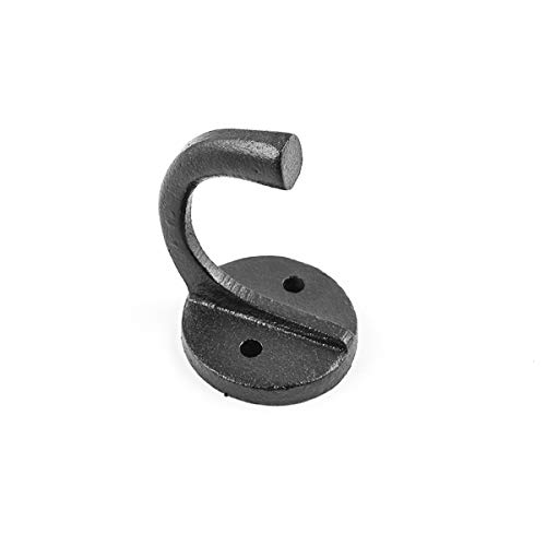 Renovators Supply Manufacturing Black Wrought Iron Wall Coat Hook Durable 1.6" L Single Hooks for Towel, Kitchenware, Robe or Jacket Wall Mount Rust Resistant Hanger Hooks with Hardware Pack of 2