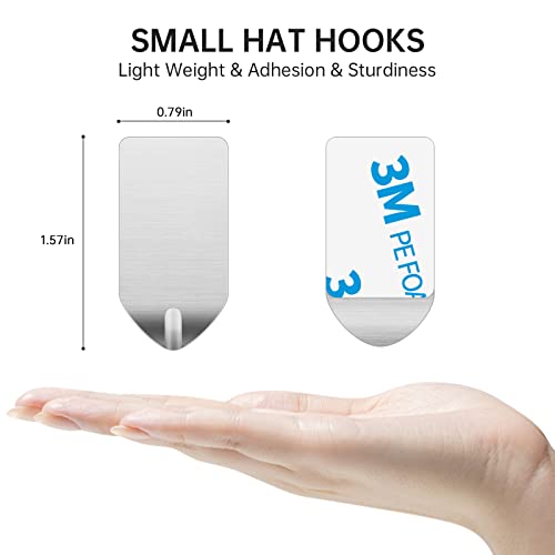 KAERSI Small Adhesive Stainless Steel Hooks for Hanging Hats, Caps and Keys - 20 Pack, Holds up to 2 lbs Perfect for Wall-Mounted Baseball Caps and Measuring Cup Storage