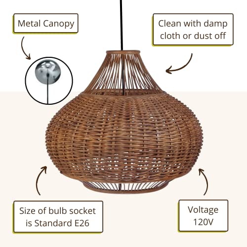 KOUBOO 1050064 Handwoven Wicker Pear Pendant lamp, 18" x 18" x 15", Rustic Brown