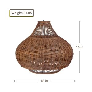 KOUBOO 1050064 Handwoven Wicker Pear Pendant lamp, 18" x 18" x 15", Rustic Brown