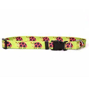 yellow dog design lovely ladybugs dog collar 3/4" wide and fits neck 10 to 14", small
