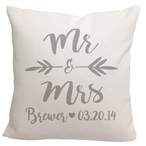 pattern pop personalized brush script mr. & mrs. throw pillow (white, throw pillow)