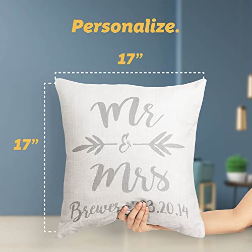 Pattern Pop Personalized Brush Script Mr. & Mrs. Throw Pillow (White, Throw Pillow)