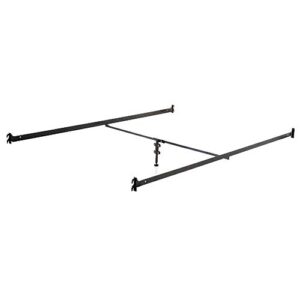 malouf hook-on metal bed rails with center bar and adjustable height support foot, twin/full, black