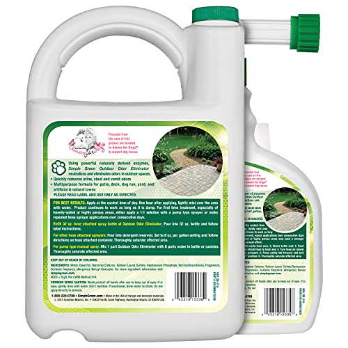 Simple Green Outdoor Odor Eliminator for Pets, Dogs, Ideal for Artificial Grass & Patio (32 oz Hose End Sprayer & 1 Gallon Refill)