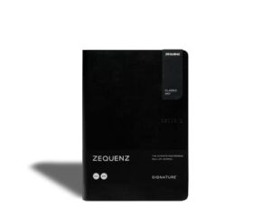 zequenz classic 360 soft cover notebook, soft bound journal, large, black, 5.75" x 8.25", 200 sheets / 400 pages, ruled, lined premium paper