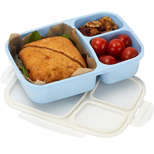 Leakproof, 3 Compartment, Bento Lunch Box, Airtight Food Storage Container (1 Pc) - Blue