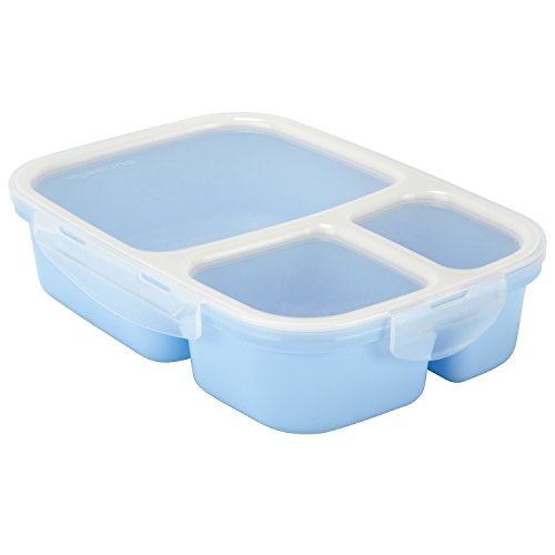 Leakproof, 3 Compartment, Bento Lunch Box, Airtight Food Storage Container (1 Pc) - Blue