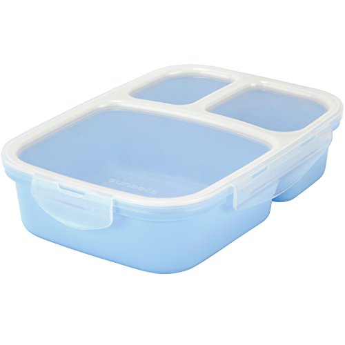 Leakproof, 3 Compartment, Bento Lunch Box, Airtight Food Storage Container (1 Pc) - Blue