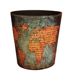 JUWA Wastebasket, Sam Young European Style World Map Pattern PU Leather Paper Basket Trash Can Dustbin Garbage Bin.