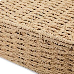 Arpan Natural Paper Rope Storage Basket Box With Lid (Small)